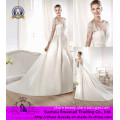 2014 Vintage Satin Wedding Dresses 3/4long Sleeve Sheer Strap Lace Appliques Bridal Gowns